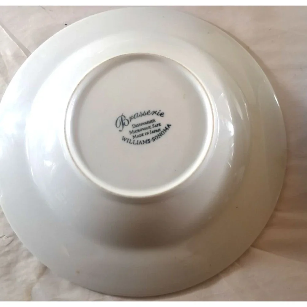 Williams Sonoma Brasserie Rimmed Soup Bowls Set Of 4 White Blue Stripe Japan
